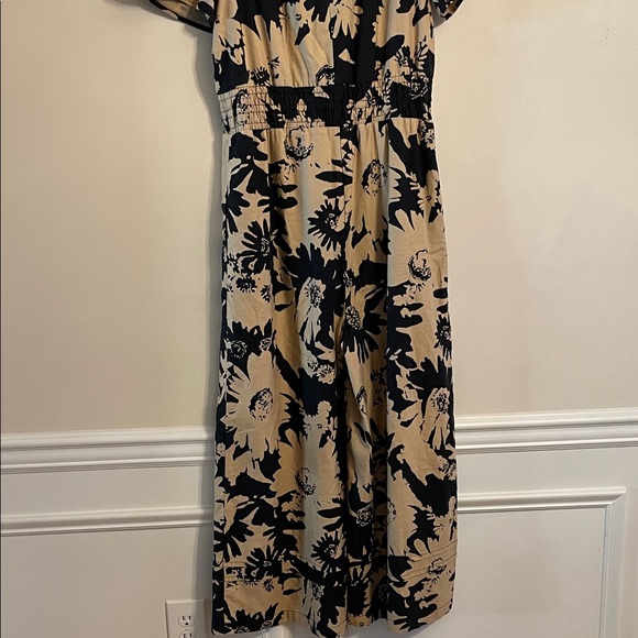Anthropologie Floral Jumpsuit Black Tan Wide Leg Romper Size M - Picture 5 of 12